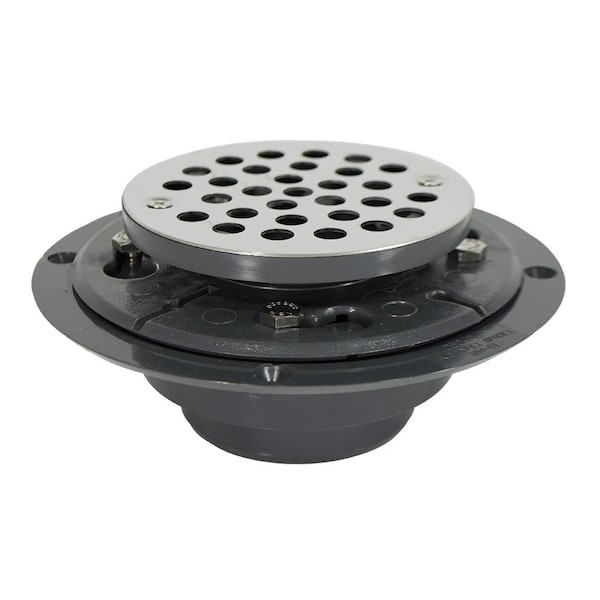 2inX3in PVC Perfect Low Profile Drain with 2in PVC Spud and Round SS Strainer, Primer Tapped